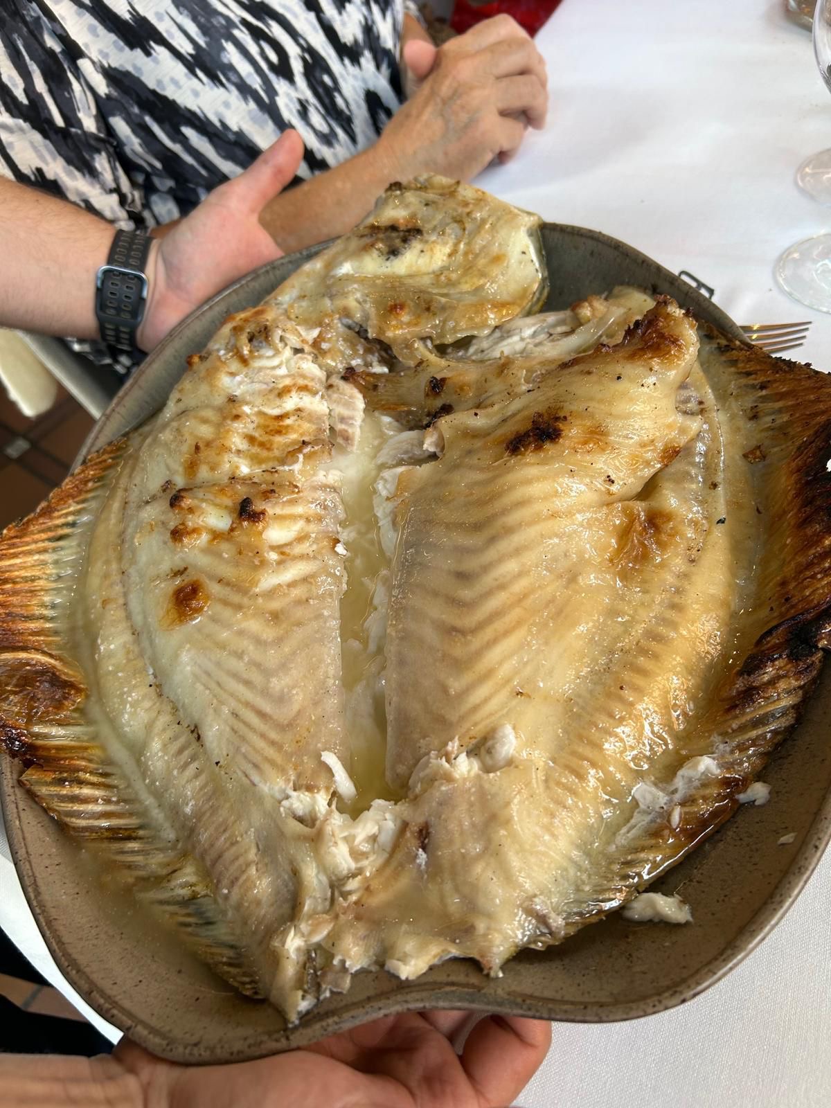 A plate of cooked Turbot at Elkano with Annie B