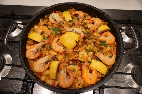 Paella in the kitchen at Annie B's Vejer