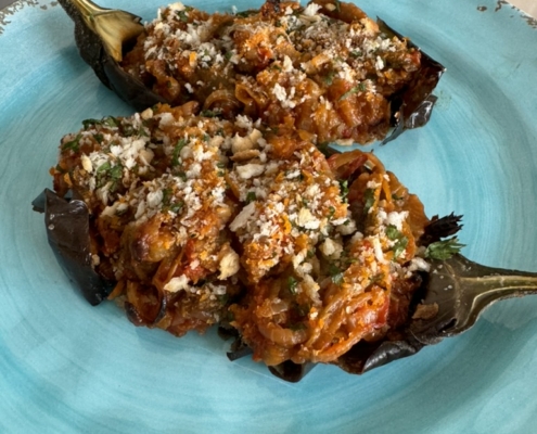 Menorcan Aubergines inspired by trips to Menorca with Annie B